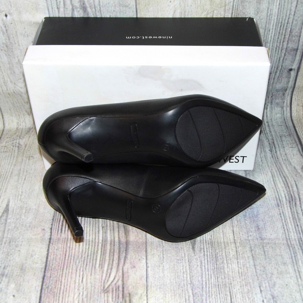 NINE WEST Etta Black Leather Heels Womens Size 7M - Picture 2 of 9